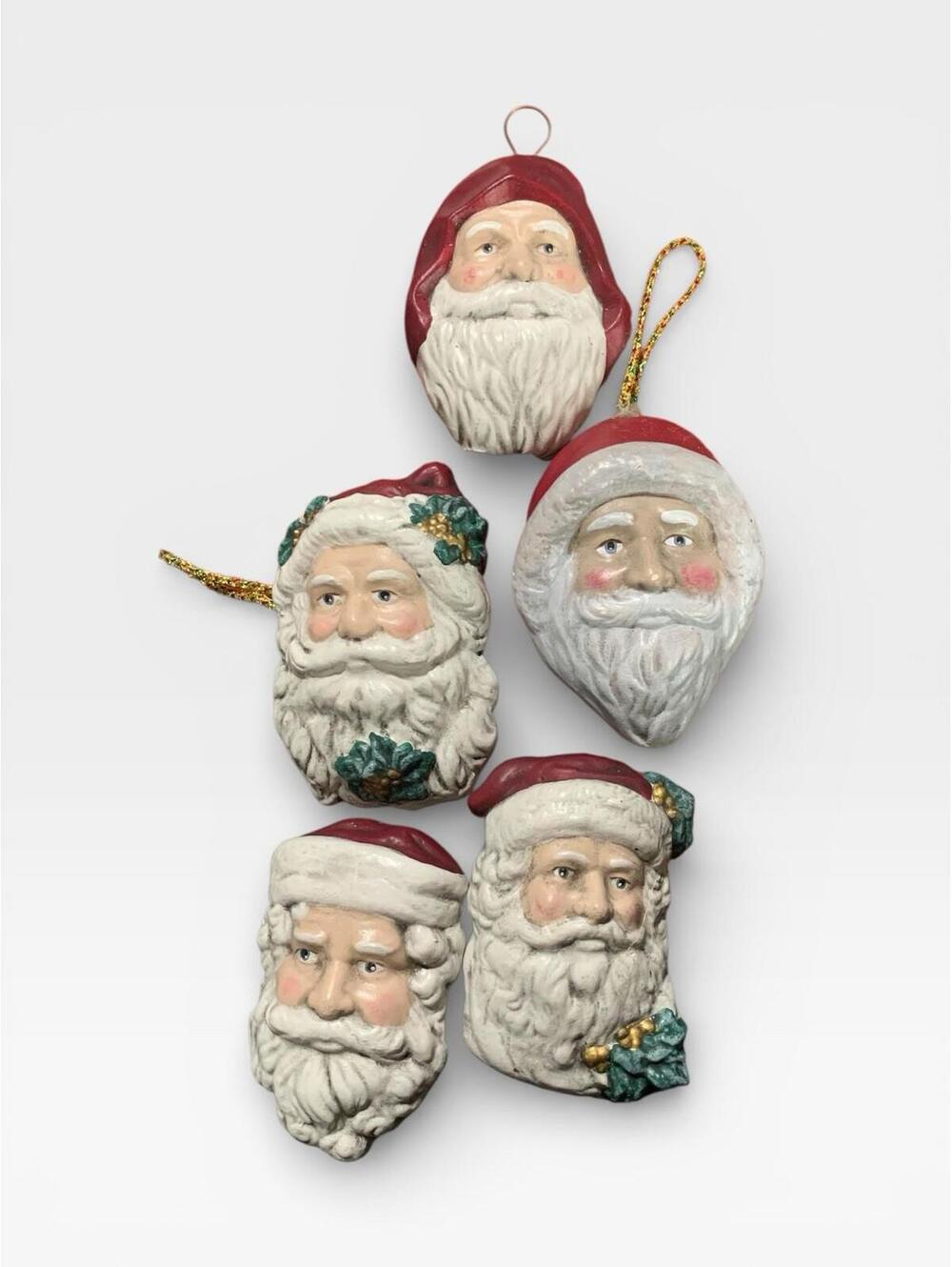 Vintage Santa Heads Ornaments Old World Christmas Lot 5 Ceramic Hand Painted 94’